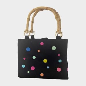 Tiannl Small Black Colorful Polka Dot Embroidered Handbag